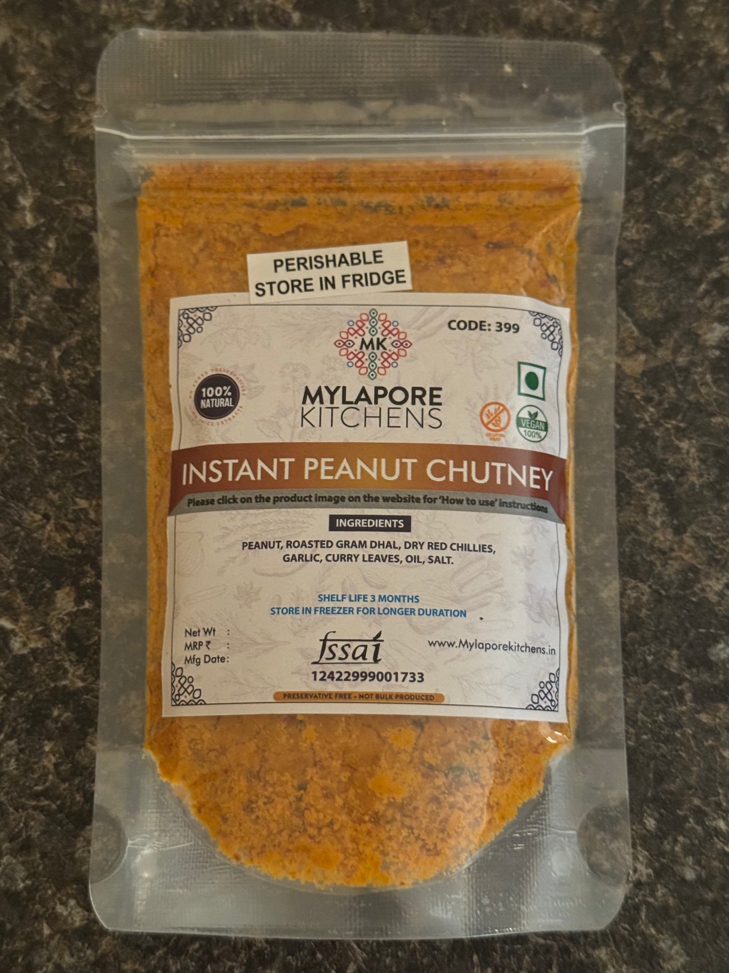 Mylapore Kitchens Instant Peanut Chutney mix (100g)